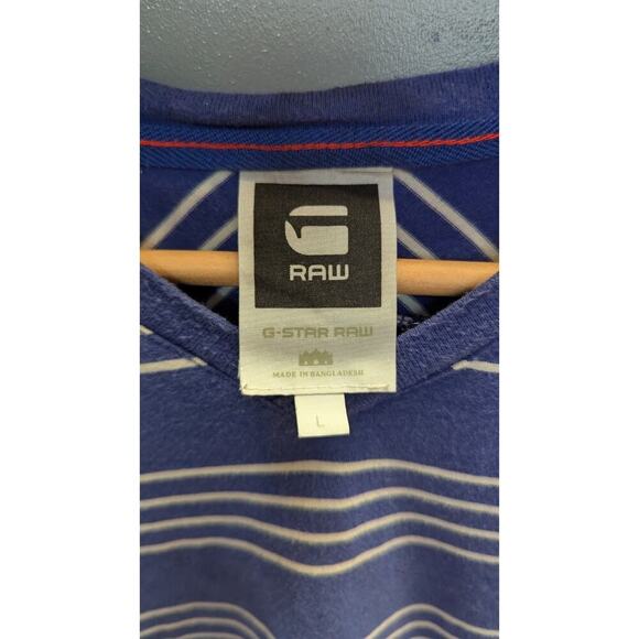G-STAR RAW Men's T-Shirt V-Neck Blue White Striped Medium Short Sleeve - Picture 6 of 7